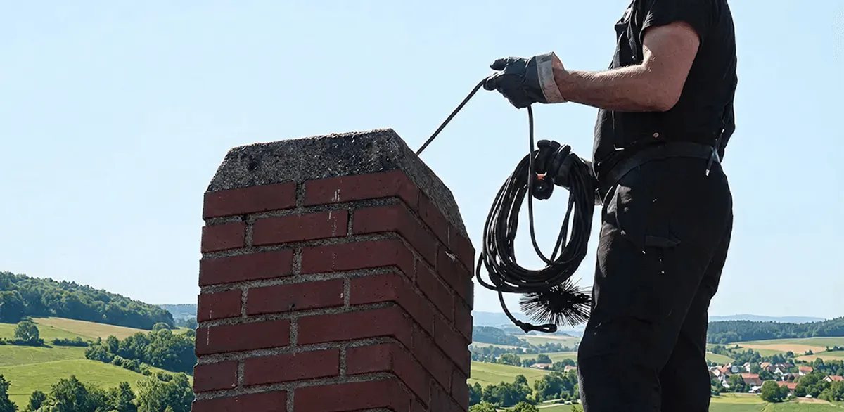 Chimney sweep inspecting and cleaning a rooftop chimney in Cape Coral, FL